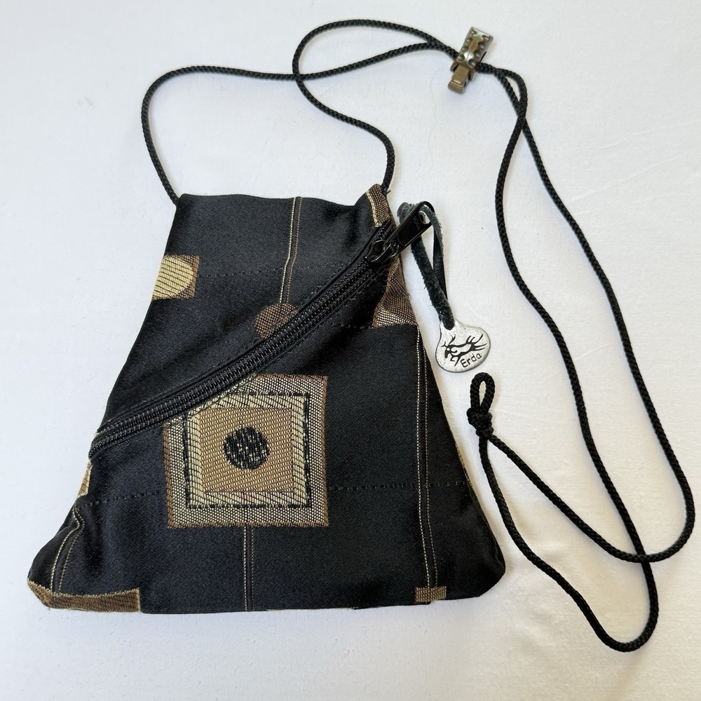 Vtg Erda Artisan Crossbody Mini Bag Abstract Geometric Tapestry Pattern